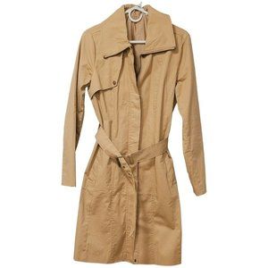 Womens Just Fabulous Trench Coat Long Sleeve Belted Waist Brown Biege Sz Med New